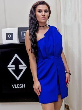 Elegant Unique Blue Dress, Made in Europe, Size - LP